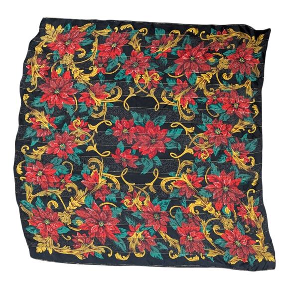 Basha Christmas Poinsettia Silk Scarf 36" x 36" square - Picture 3 of 5